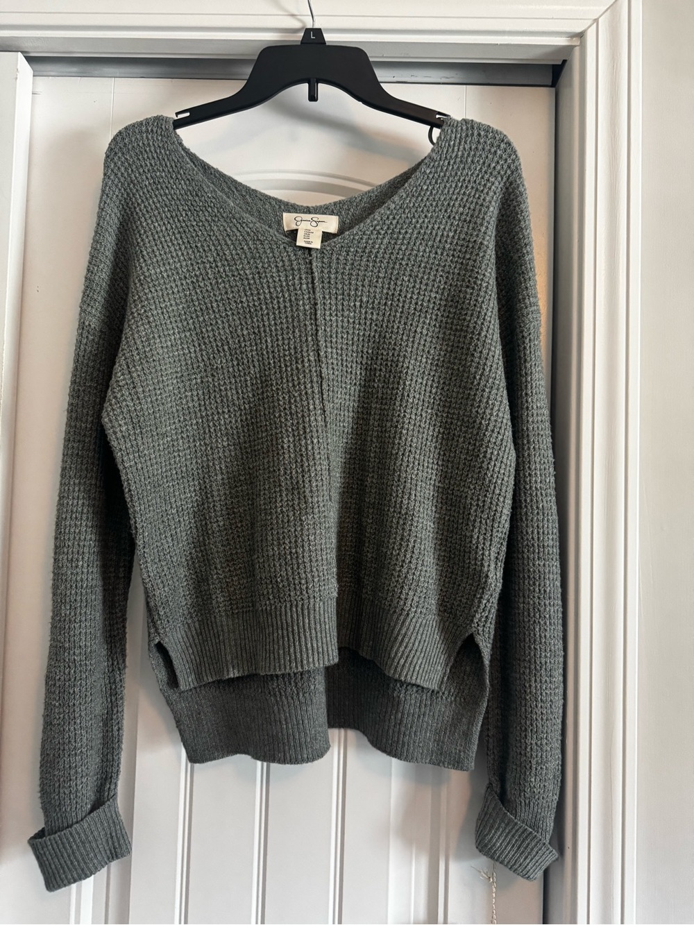 Jessica Simpson Olive Green V-Neck Waffle Knit Sweater